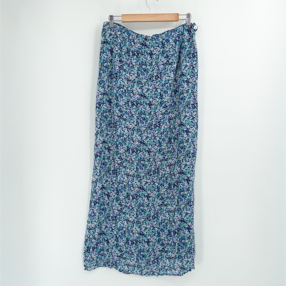 Vintage 90s Maxi Skirt Women 16 Blue Floral Boho Miss‎ Honey Butter Mom Romantic